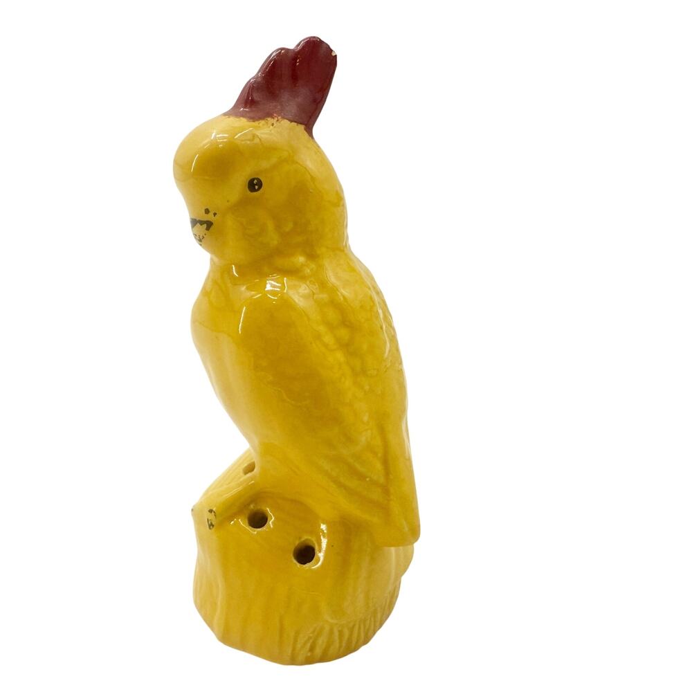vintage yellow Cockatoo Bird ceramic 8-Hole Flower Frog art pottery figurine